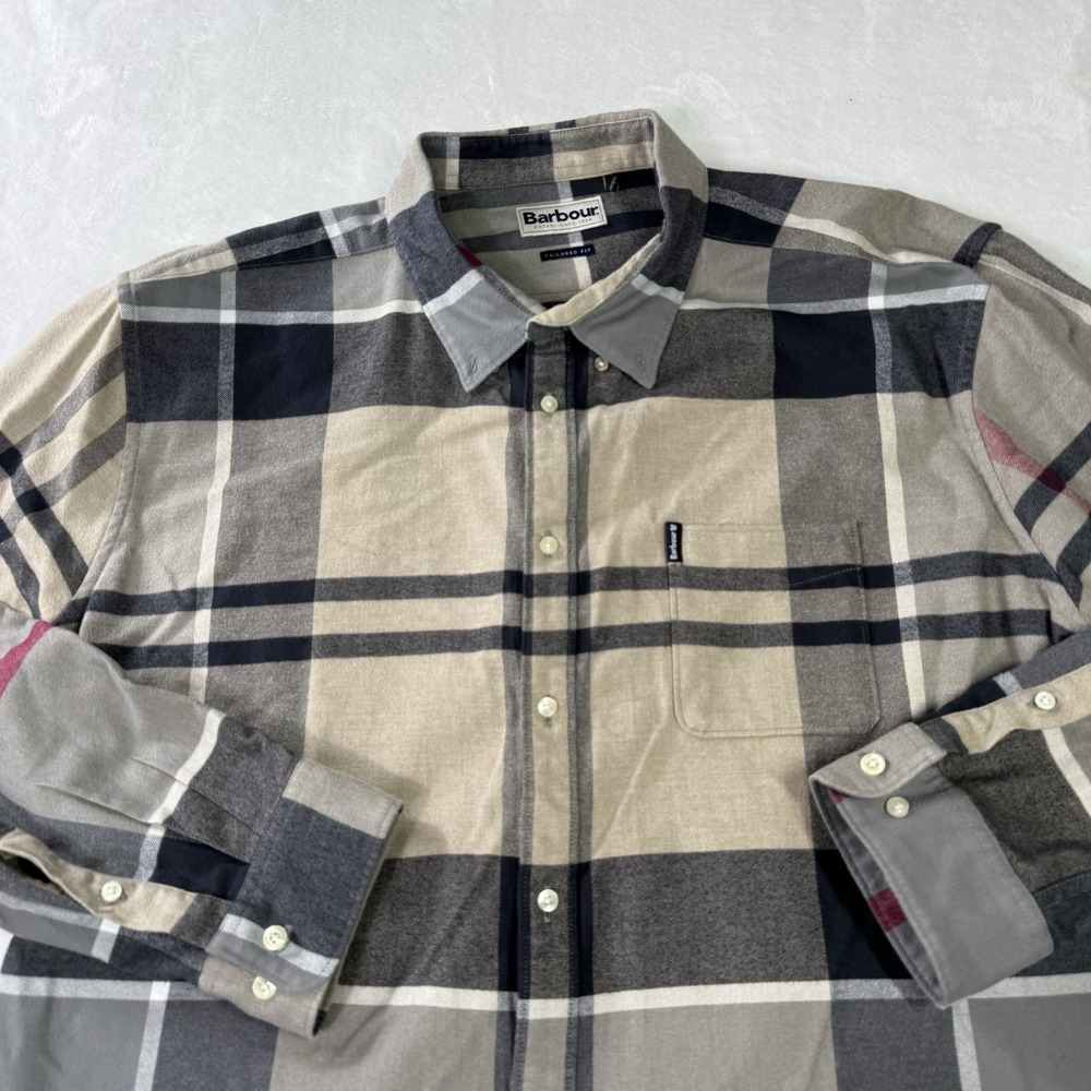 BARBOUR Flannel Shirt Mens Size 2XL Tartan Tailored Fit Button‎ UP Soft